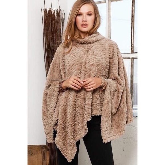 🆕Back to Cool | Plush Fur High Neck Poncho - Picture 2 of 4